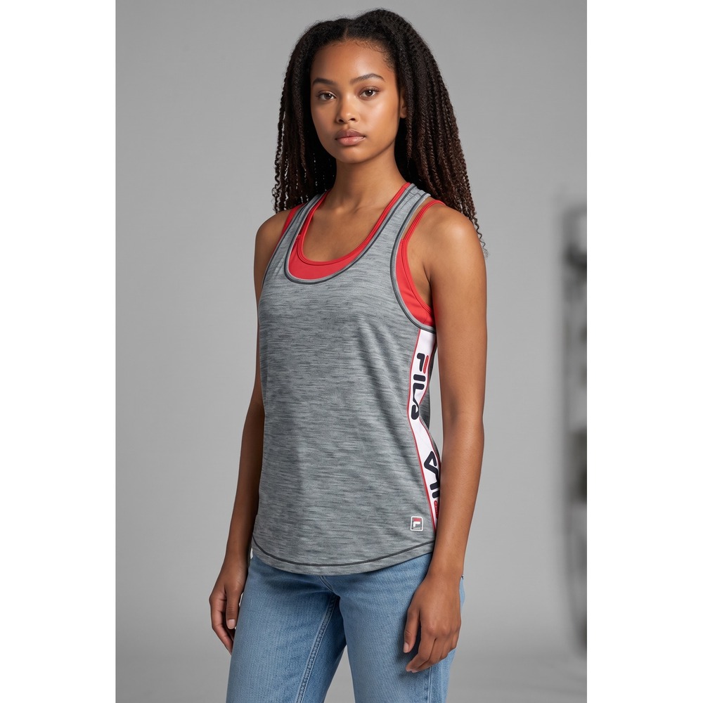 Fila Sport Womens XL Gray Space Dye Layered Racerback Tank Top Built-in Bra